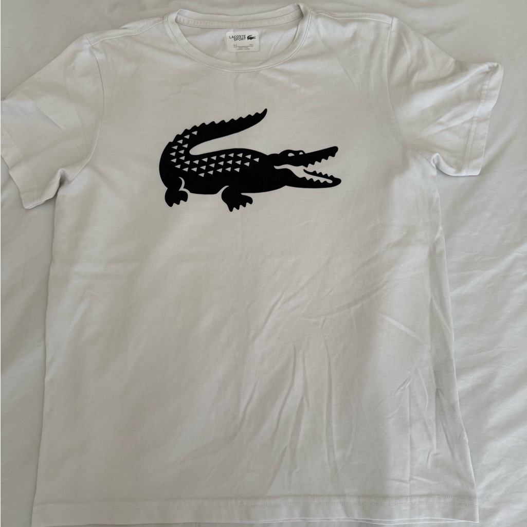 Lacoste Sport White T-Shirt With Navy Crocodile Logo Made In Peru